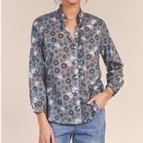 Birds of Paradis by Trovata Tops - Trovata Birds of Paradis Helena Marine Blue Floral Button Up Blouse Small